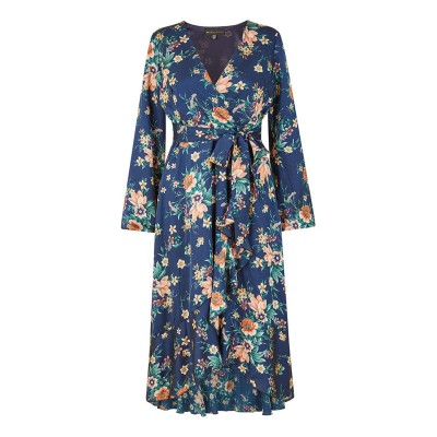 рокля,дамски,поли,и,рокли,mela,london,women's,navy,floral,print,satin,wrap,dress,navy