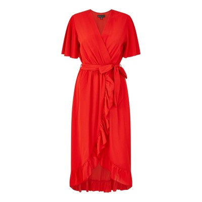 рокля,дамски,поли,и,рокли,mela,london,mela,london,greenwrap,over,frill,hem,dress,red
