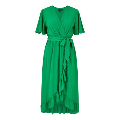 рокля,дамски,поли,и,рокли,mela,london,mela,london,greenwrap,over,frill,hem,dress,bright,green