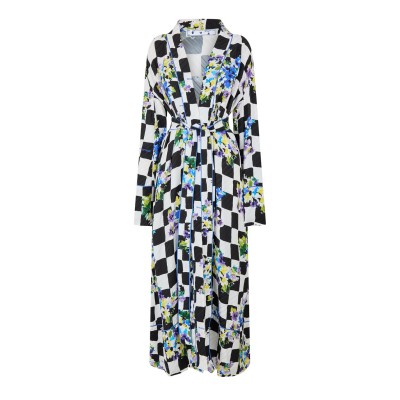 дамски,пижами,off,white,floral,print,satin,pajama,robe,black,white