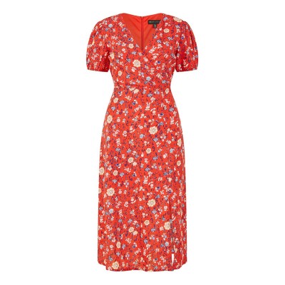 рокля,дамски,поли,и,рокли,mela,london,mela,london,red,floral,midi,tea,dress,red