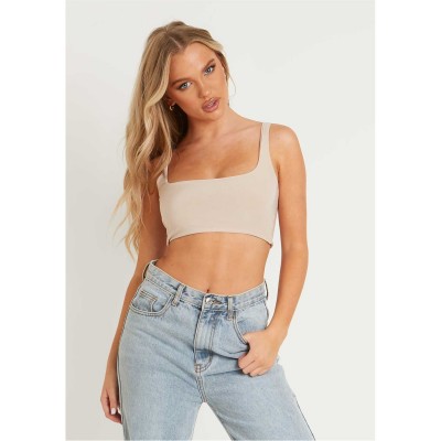 къса,блуза,дамски,топове,missy,empire,square,neck,extreme,crop,top,sand