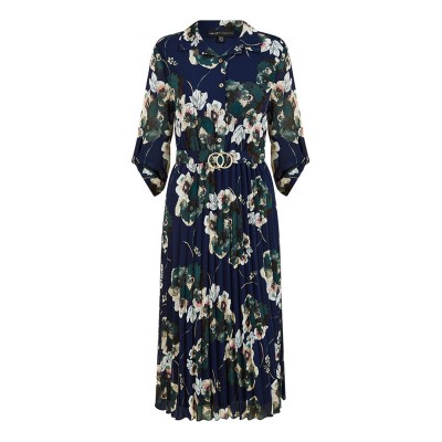 рокля,дамски,поли,и,рокли,mela,london,mela,london,navy,floral,print,gold,buckle,midi,dress,navy