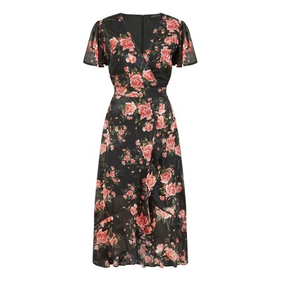 рокля,дамски,поли,и,рокли,mela,london,mela,london,black,rose,print,midi,wrap,dress,black