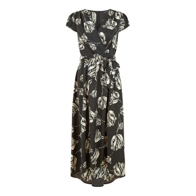 рокля,дамски,поли,и,рокли,mela,london,mela,london,black,rose,print,dipped,hem,wrap,dress,black