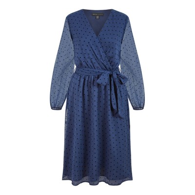рокля,дамски,поли,и,рокли,mela,london,mela,london,navy,dobby,spot,wrap,over,midi,dress,navy