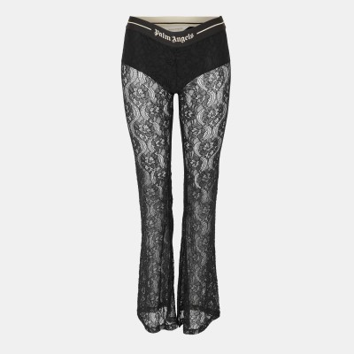 дамски,панталони,дамски,чорапогащи,и,клинове,palm,angels,women,s,lace,logo,high,rise,flared,trousers,black