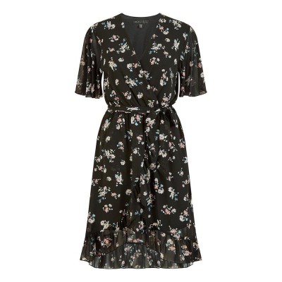 дамска,рокля,дамски,поли,и,рокли,mela,london,women,s,black,floral,frill,wrap,dress,black