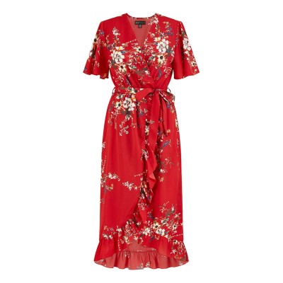 рокля,дамски,поли,и,рокли,mela,london,mela,london,blue,floral,dip,hem,wrap,midi,dress,red