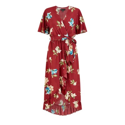 рокля,дамски,поли,и,рокли,mela,london,mela,london,red,floral,dip,hem,wrap,midi,dress,red