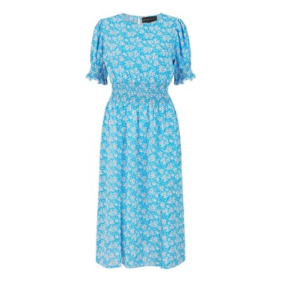 рокля,дамски,поли,и,рокли,mela,london,mela,london,blue,floral,shirred,waist,midi,dress,blue