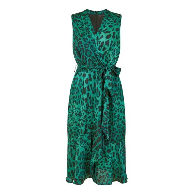 рокля,дамски,поли,и,рокли,mela,london,mela,london,green,animal,print,satin,wrap,midi,dress,green