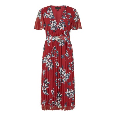 рокля,дамски,поли,и,рокли,mela,london,mela,london,red,floral,print,pleated,dress,red