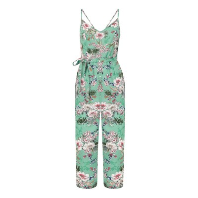 дамски,летни,гащеризони,yumi,yumi,sage,green,tropical,palm,print,jumpsuit,sage,green