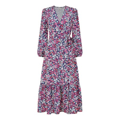рокля,дамски,поли,и,рокли,yumi,yumi,green,daisy,print,wrap,midi,dress,pink