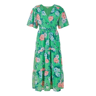рокля,дамски,поли,и,рокли,yumi,yumi,green,floral,tiered,hem,midi,dress,green