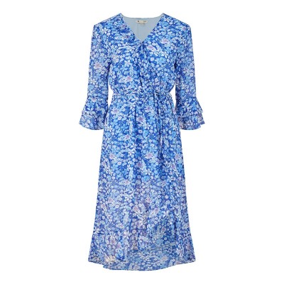 3/4,рокля,дамски,поли,и,рокли,yumi,yumi,blue,floral,three,quartersleeve,frill,wrap,dress,blue