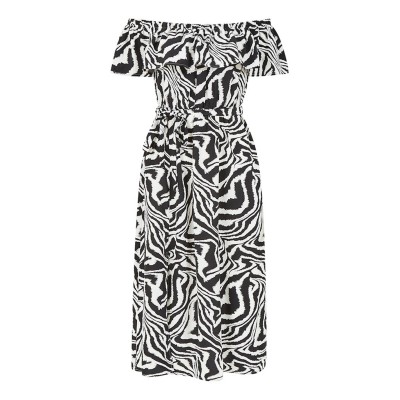 рокля,дамски,поли,и,рокли,yumi,yumi,black,zebra,print,bardot,dress,multi