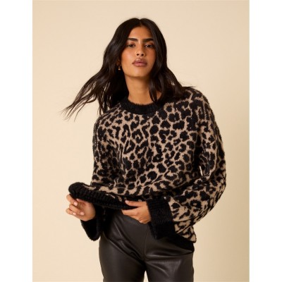 пуловер,дамски,плетени,дрехи,nobodys,child,nc,leopard,jacquard,oversized,jumper,multi