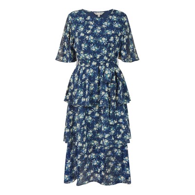 рокля,дамски,поли,и,рокли,yumi,yumi,navy,floral,frill,layer,midi,dress,navy