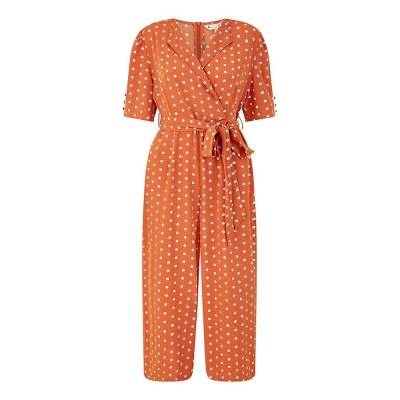 дамски,летни,гащеризони,yumi,women,s,navy,spot,print,retro,culotte,jumpsuit,burnt,orange