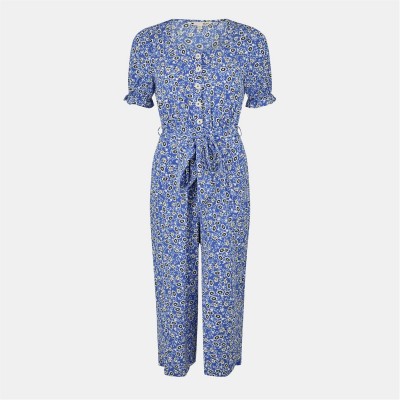 дамски,летни,гащеризони,yumi,yumi,blue,floral,puff,sleeve,jumpsuit,blue