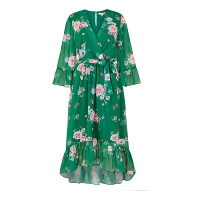 рокля,дамски,поли,и,рокли,yumi,yumi,green,floral,wrap,dress,with,dipped,hem,green