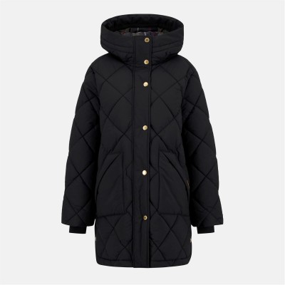 яке,дамски,якета,и,палта,barbour,women's,kailyn,hooded,long,sleeve,medium,puffer,jacket,black,c,tartan