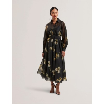 рокля,дамски,поли,и,рокли,ted,baker,liorral,printed,organza,belted,maxi,dress,black