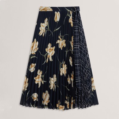 дамска,пола,ted,baker,women,s,print,midi,skirt,navy