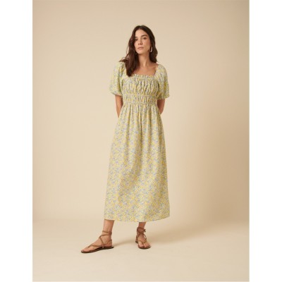 рокля,дамски,поли,и,рокли,nobodys,child,women's,ditsy,floral,puff,sleeve,midi,smock,dress,yellow