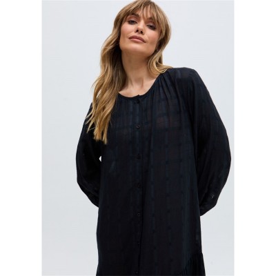 рокля,дамски,пижами,raffya,olivia,button,down,embroidered,midi,dress,in,black,black
