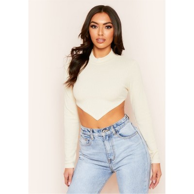 къса,блуза,дамски,топове,missy,empire,high,neck,tie,back,crop,top,beige