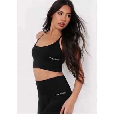 къса,блуза,дамски,топове,missy,empire,sport,cross,strap,seamless,gym,crop,top,black