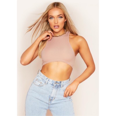 къса,блуза,дамски,топове,missy,empire,racer,ribbed,curved,hem,crop,top,sand