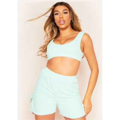 къса,блуза,дамски,топове,missy,empire,plunge,velour,crop,top,mint