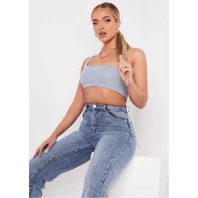 къса,блуза,дамски,топове,missy,empire,thick,one,shoulder,crop,top,blue