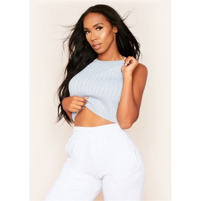 къса,блуза,дамски,топове,missy,empire,knit,sleeveless,crop,top,grey