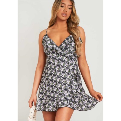 рокля,дамски,поли,и,рокли,missy,empire,floral,wrap,mini,frill,dress,black