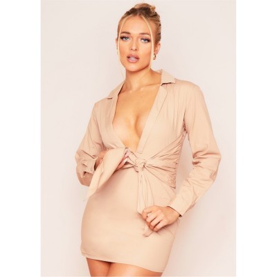 рокля,дамски,поли,и,рокли,missy,empire,waist,plunge,mini,dress,beige