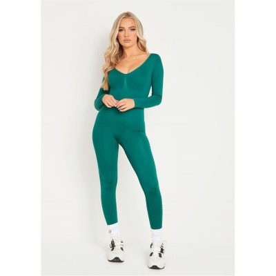 дамски,поли,и,рокли,missy,empire,long,sleeve,plunge,jumpsuit,green