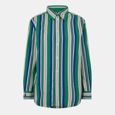 дамски,ризи,polo,ralph,lauren,women's,stripe,long,sleeve,patterned,shirt,green,blue,mult