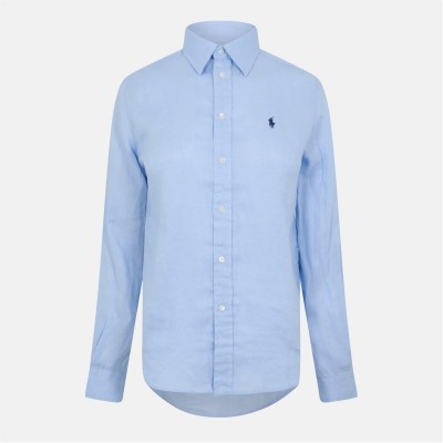 риза,дамски,ризи,polo,ralph,lauren,women's,linen,long,sleeve,plain,shirt,southport,blue