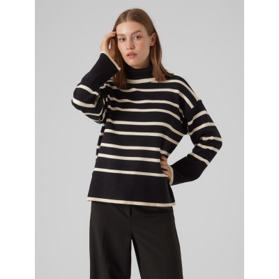 пуловер,дамски,плетени,дрехи,vero,moda,women's,knitted,striped,crew,neck,jumper,black