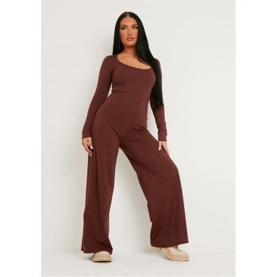дамски,поли,и,рокли,missy,empire,wide,leg,jumpsuit,chocolate