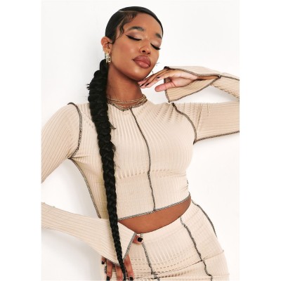 къса,блуза,дамски,топове,missy,empire,stitch,slit,sleeve,ribbed,crop,top,stone