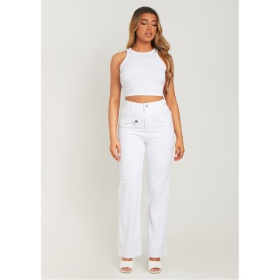 дънки,дамски,дънки,missy,empire,waist,detail,wide,leg,jeans,white