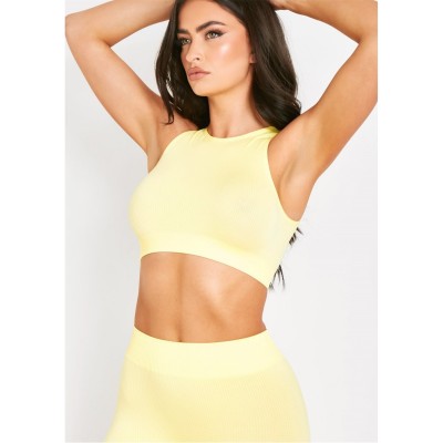 къса,блуза,дамски,топове,missy,empire,ribbed,racer,crop,top,lemon