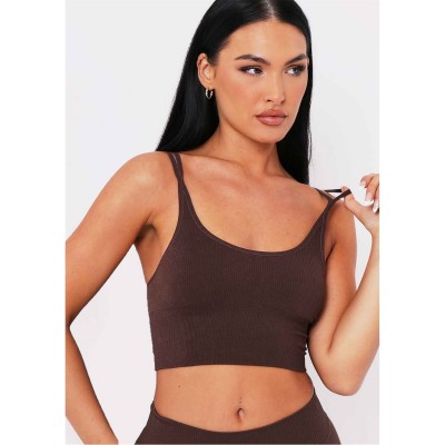 къса,блуза,дамски,топове,missy,empire,ribbed,scoop,neck,double,strap,crop,top,chocolate