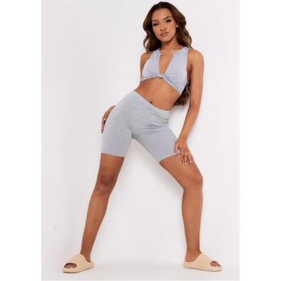 къса,блуза,дамски,топове,missy,empire,front,thick,plunge,jersey,crop,top,grey